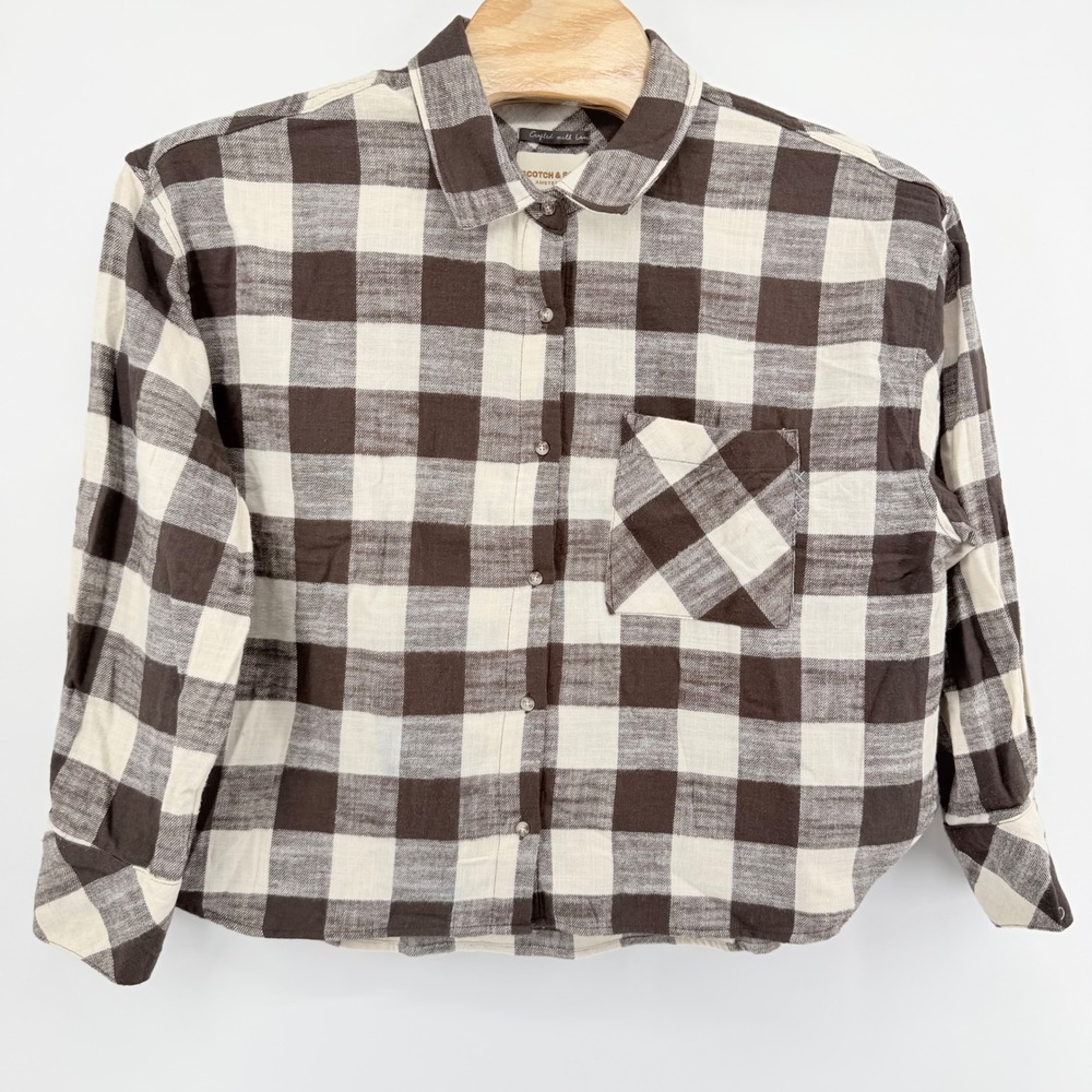 Scotch & Soda Flannel Womens XL Brown Buffalo Check Button Down Y9B00694 Shirt